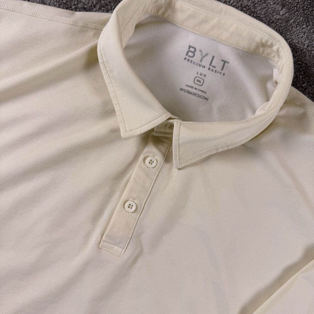 BYLT Premium Basics Lux Long Sleeve Polo Shirt - Cream - Big Tall 3XL